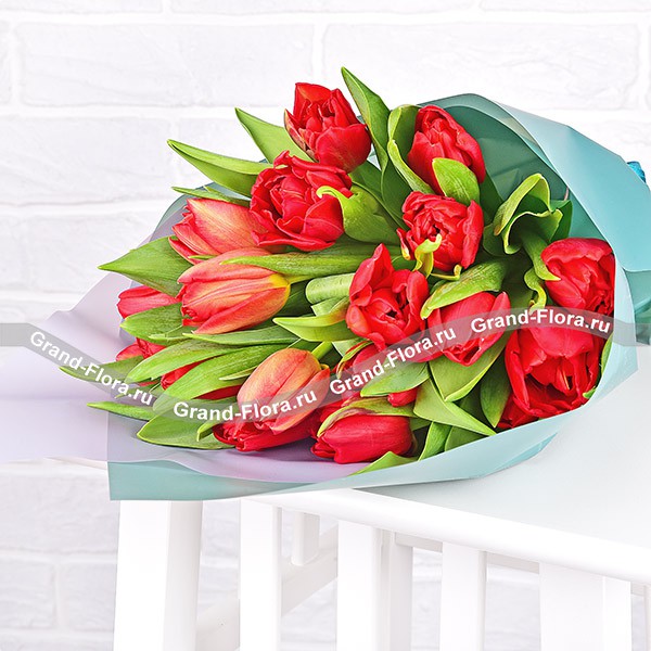 Открывая чувства - букет из красных тюльпанов